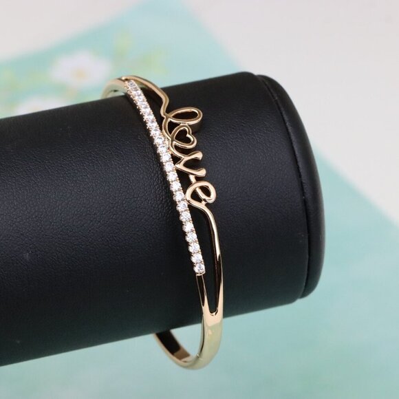 Rose Gold Love Text CZ Bangle – 2.36 Inch Elegant Romantic Style, XPBL0534 - Picture 7 of 12